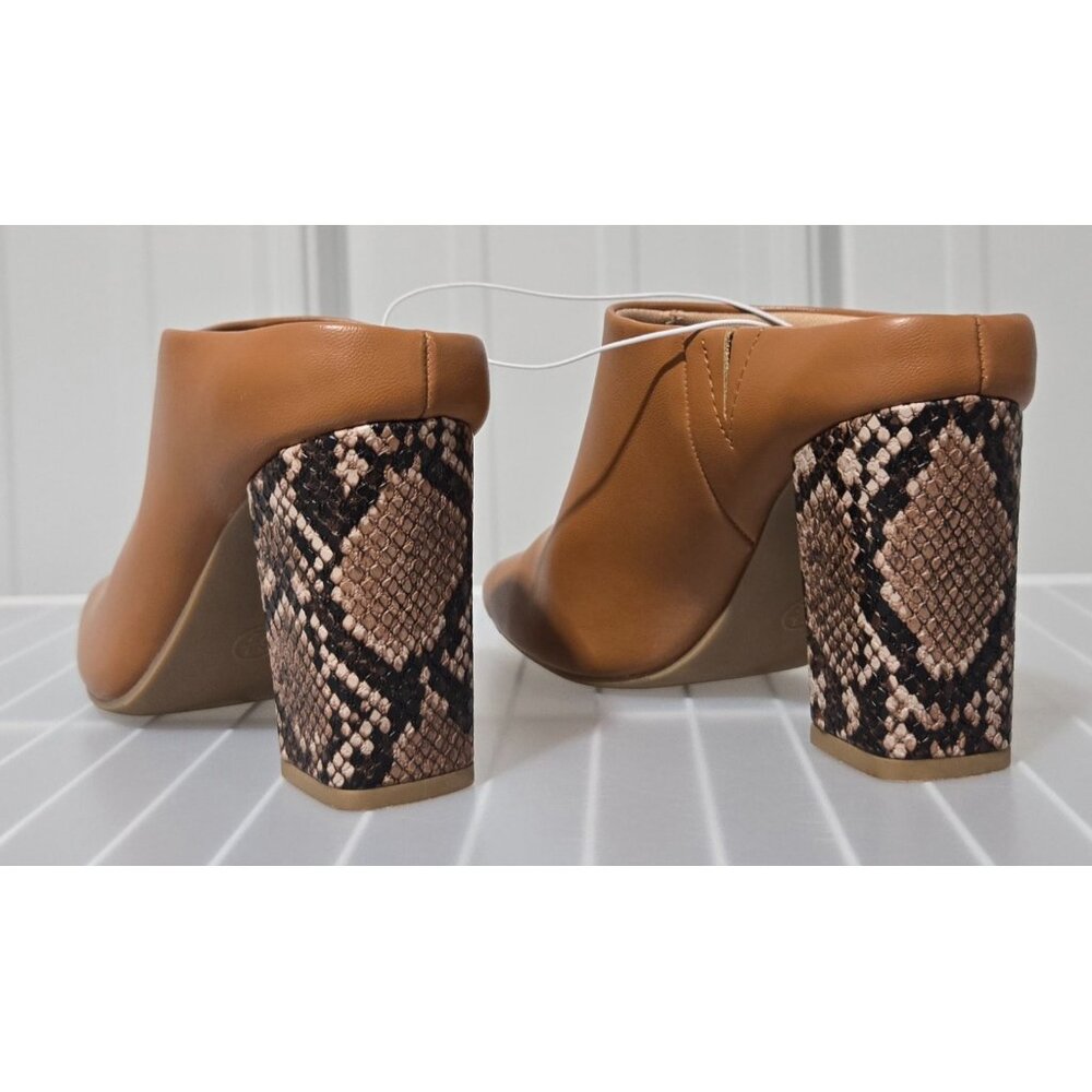 A New Day Paula Cognac Brown & Textured Snakeskin Mule Heels -- Women's 6.5 NWOT - Picture 3 of 6